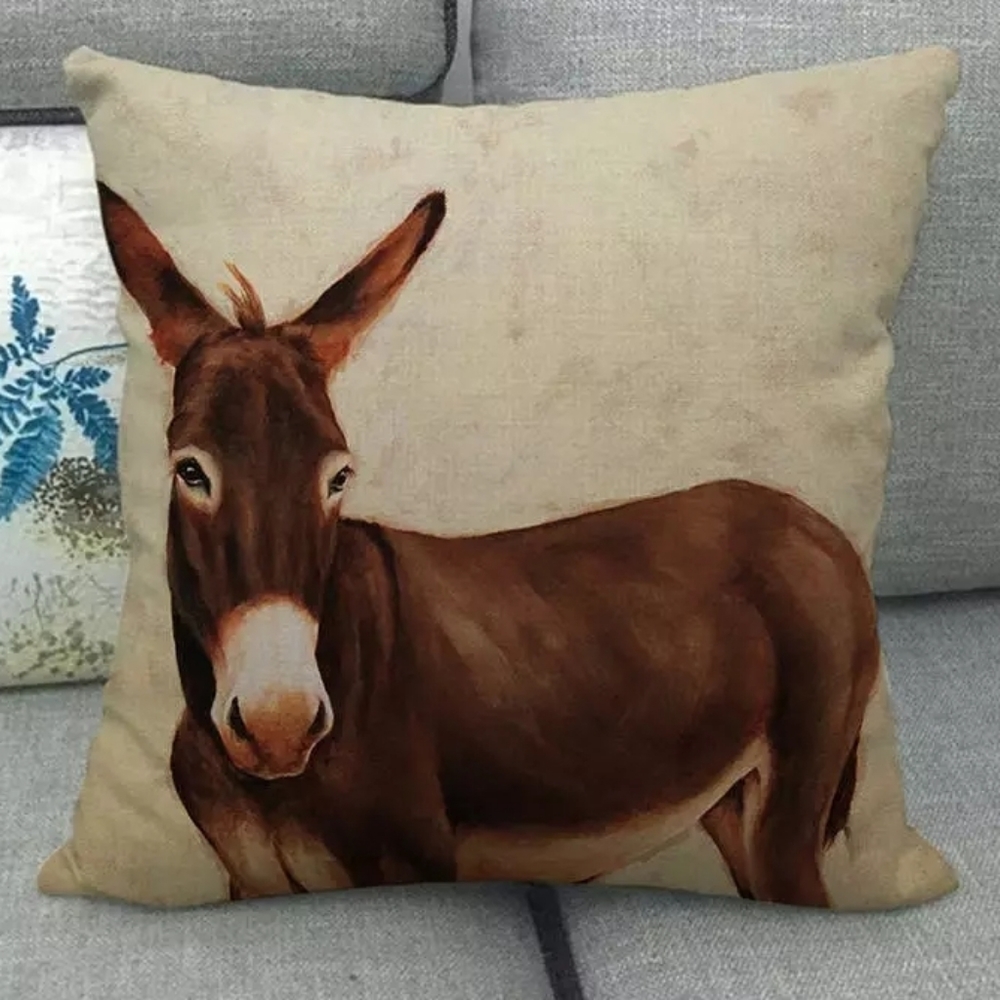 Donkey Pillow Cover. Burro Asno Mule Ranch Country
